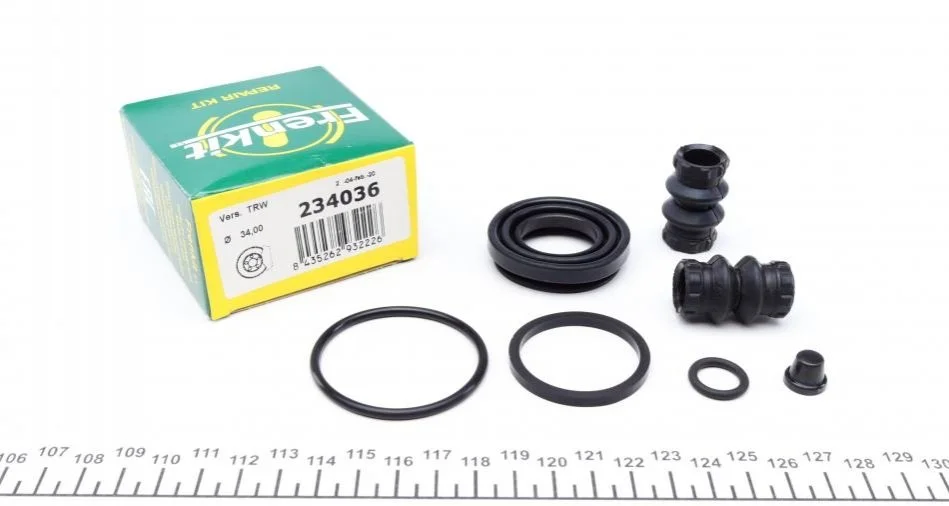 Ремкомплект гальмівного супорта RENAULT Megane III 09-16, Megane IV 16-, Scenic III 09-16, Fluence 09-17; MERCEDES-BENZ A-Class W176 12-18, GLA X156 13-20, CLA 13-19, B-Class W242-246 11-18; LAND ROVER Range Rover Evoque 11-19 FRENKIT 234036 (фото 1)