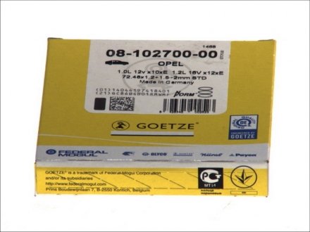 Кільця поршневі OPEL 72,50 X1.0/1.2XE/Z1.0/1.2XE (вир-во) GOETZE 08-102700-00