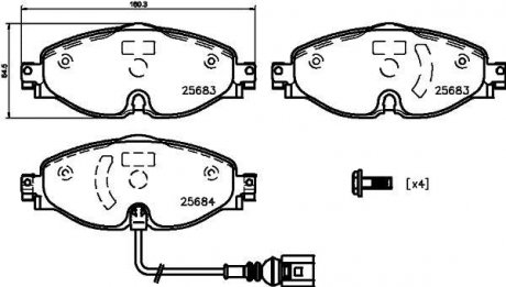 Колодки тормозные дисковые комплект; передняя. / Octavia III 2012> & Audi A3 2012>, Q3 2018> & VW Tigua HELLA 8DB355020191