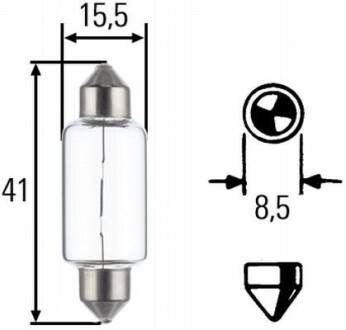 Лампа накаливания, 12V 15W SV 8,58 HELLA 8GM002091141