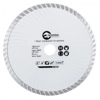 Диск отрезной по камню TURBO алмазный, 180мм, 16-18% INTERTOOL Intertool CT-2004
