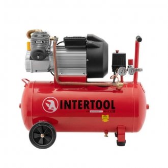 Компрессор 50 л, 4 HP, 3 кВт, 220 В, 10 атм, 420 л/мин, 2 цилиндра. Intertool PT-0007