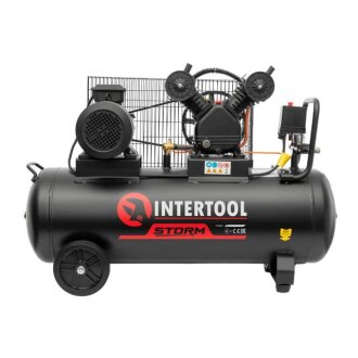Компресор 100 л, 3 кВт, 380 В, 10 aтм, 500 л/хв., 2 циліндри Intertool PT-0013