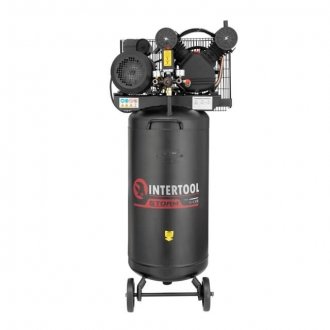 Компрессор 100 л, вертикальный, 3 кВт, 220 В, 10 атм, 500 л/мин. 2 цилиндра Intertool PT-0017