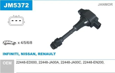 Котушка запалювання Nissan QASHQAI 2.0; MR20DE (вир-во) Janmor JM5372