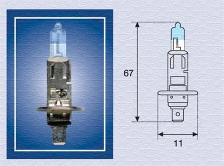 Лампа накаливания, фара дальнего света (вир-во Magneti Marelli кор.код. H1 12 XL) MAGNETI MARELLI 002587100000