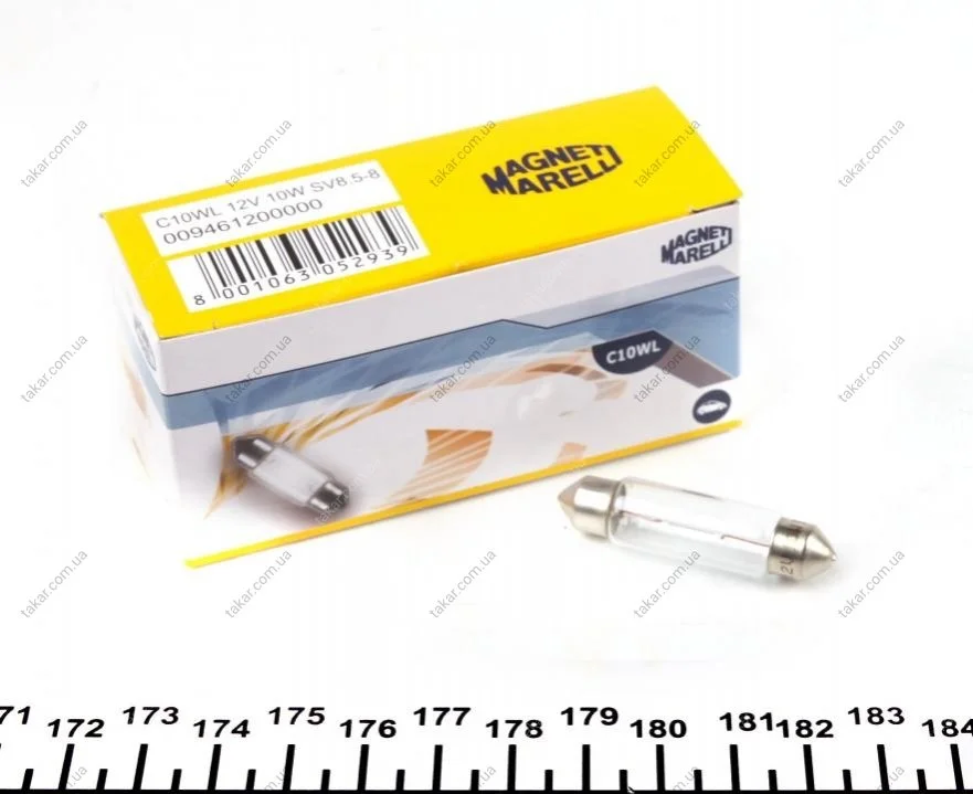 Лампа допоміжн. освітлення C10W 12V SV8.5-8 (11,5x44) (вир-во Magneti Marelli) MAGNETI MARELLI 009461200000 (фото 1)