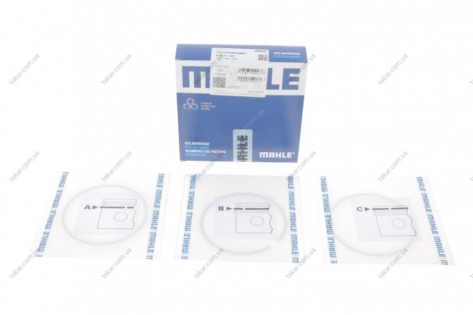 Кольцо поршневое на 1 цилиндр, комплект. MAHLE / KNECHT 03077N0 (фото 1)