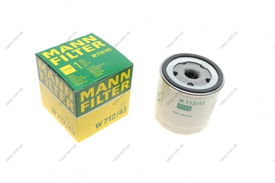 Масляний фільтр гвинт накручуваний MANN W712/43 (фото 1)