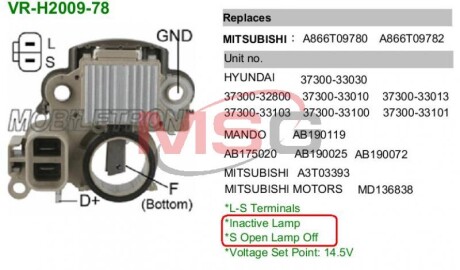 Регулятор напруги генератора MOBILETRON VRH200978