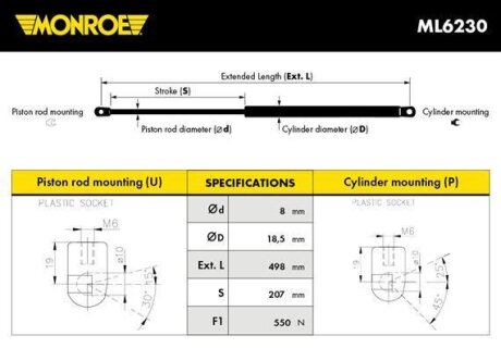 Демпфер дверей багажника MONROE ML6230