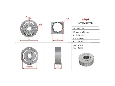 Ротор, статор і пластини насоса ГПК PEUGEOT 4007 07-12; MITSUBISHI Lancer IX 03-11, Outlander 07-12, Outlander 02-07, Outlander 12-15, Grandis 03-11, Galant 96-03, Space Wagon 98-04, Lancer X 07-, Pajero Pinin 99-05; CITROEN C-Crosser 07-12; SUZUKI G MSG MT016ROTOR