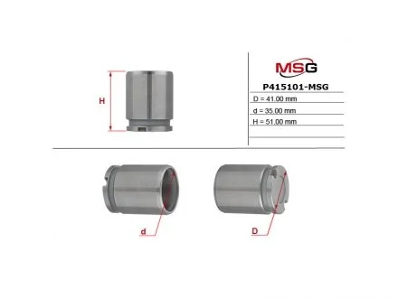 Поршень тормозного суппорта VW Golf VI 09-14; AUDI A4 04-08; SKODA Octavia A7 13-19; TOYOTA ProAce 13-16; RENAULT Trafic 14-; SEAT Leon 12-20; FIAT Scudo 07-16; PEUGEOT Expert 07-16; NISSAN NV300 16-; CITROEN Jumpy 07-16; OPEL Vivaro 01-14; ALFA ROME MSG P415101-MSG