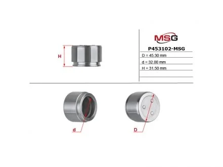 Поршень тормозного суппорта TOYOTA Land Cruiser Prado 120 03-09, FJ Cruiser 06-16, Land Cruiser 100 98-07, Hilux 15-, Hilux 05-16, Land Cruiser Prado 90 96-02, 4Runner 96-02; MITSUBISHI Pajero 07-21; LEXUS GX 02-09, LX470 98-07 MSG P453102-MSG