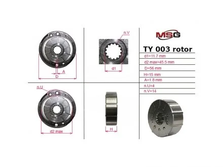 Ротор, статор і пластини насоса ГПК TOYOTA Land Cruiser Prado 120 03-09, Camry 01-06, Hilux 05-16; RENAULT Kangoo 97-07, Clio II 98-05, Clio I 90-98; NISSAN Kubistar 03-08; LEXUS RX 03-09, RX 98-03, ES 01-06; DODGE Neon 94-05; CHRYSLER Neon 00-04, PT MSG TY003ROTOR