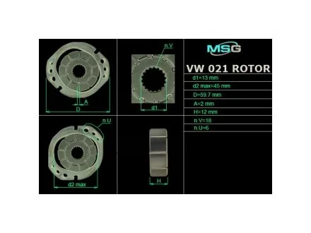 Ротор, статор и пластины насоса ГУР MSG VW021ROTOR