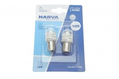 Лампа светодиодная P21W white LED Range Performance 2,2W BA15S (блистер 2шт) (пр-во Narva) NARVA 181484100