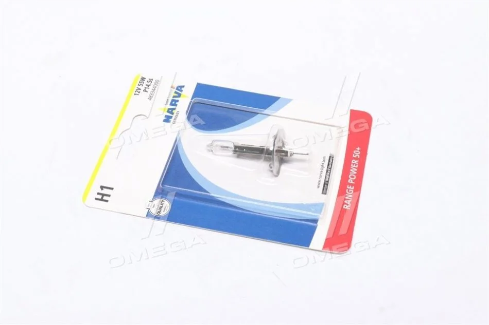 Лампа розжарювання H1 12V 55W P14,5S RANGE POWER +50 (Blister 1шт) (вир-во Narva) NARVA 48334B1 (фото 1)