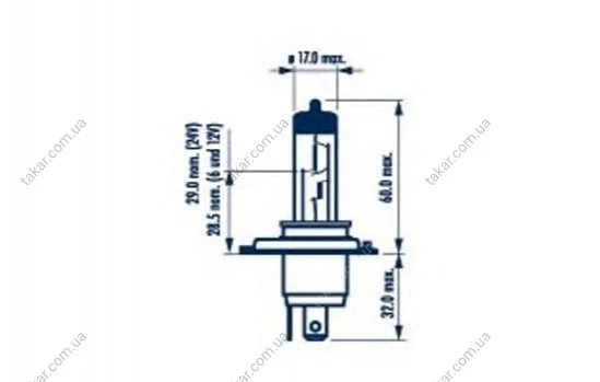 Автолампа H4 60/55W P43t RP50+ 12V 60/55W P43t Cart NARVA 48861 (фото 1)
