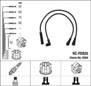8569 Комплект ізольованих проводів для свічок запалення NGK RC-FD825 (фото 1)