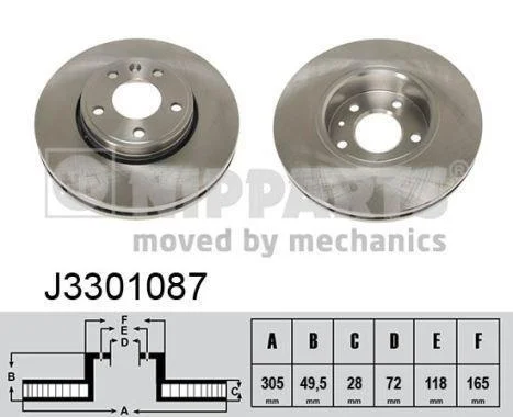 Диск тормозной Nissan, Opel, Renault (вир-во Nipparts) NIPPARTS J3301087 (фото 1)