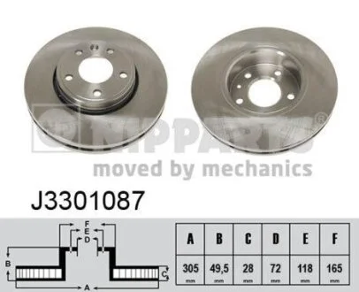 Диск тормозной Nissan, Opel, Renault (вир-во Nipparts) NIPPARTS J3301087