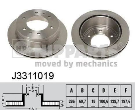 Торзмозной диск двухсторонний на задний мост вентилируемый 6 NIPPARTS J3311019 (фото 1)