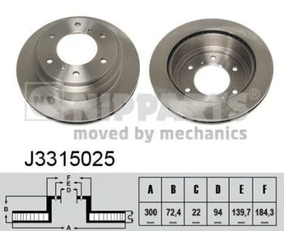 Торзмозной диск двухсторонний на задний мост вентилируемый 6 NIPPARTS J3315025