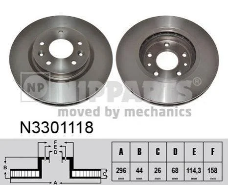Гальмівний диск двосторонній на передній міст вентильований 5 NIPPARTS N3301118 (фото 1)