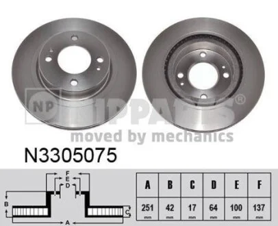 Торзмозной диск двухсторонний на передний мост вентилируемый 4 NIPPARTS N3305075