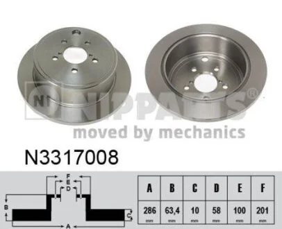 Диск тормозной Subaru FORESTER 08-,IMPREZA 08-,LEGACY V 09-,OUTBACK 09- (вир-во Nipparts) NIPPARTS N3317008