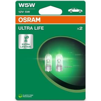 Лампа розжарювання W5W 12V 5W W2,1x9,5d Ultra Life (компл.) есо-упаковка OSRAM 2825ULT-2BL