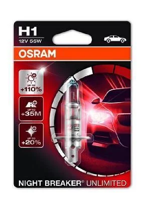 Лампа фарна H1 12v 55w P14,5s Night Breaker (+90%) (1 шт) blister (вир-во) OSRAM 64150NBU-01B (фото 1)