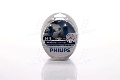 Лампа розжарювання H4 12V 60/55W P43t-38 Cristal Vision + 2x W5W 4300K PHILIPS 12342CVS2