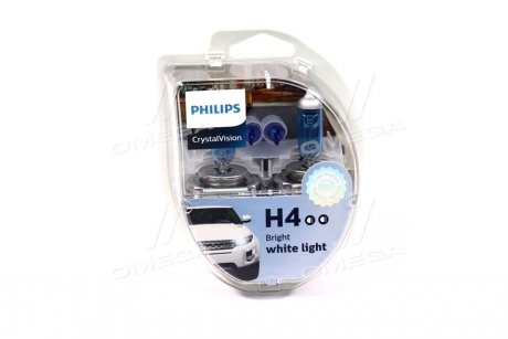 Лампа розжарювання H4 12V 60/55W P43t-38 Cristal Vision + 2x W5W 4300K PHILIPS 12342CVSM (фото 1)