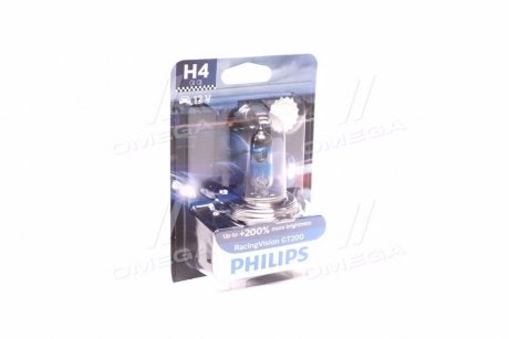 Лампа накаливания H4 RacingVision GT200 +200 12V 60/55W P43t-38(выр-во) PHILIPS 12342RGTB1