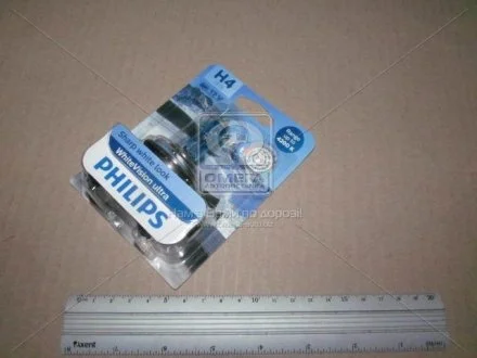Лампа розжарювання H4 12V 60/55W WhiteVision ULTRA +60 (4200K) (1шт) PHILIPS 12342WVUB1