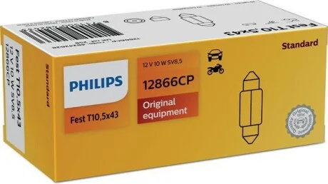 Лампа розжарювання Festoont10,5x4312v 10w SV 8,5 PHILIPS 12866CP