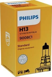 Лампа накалу H13 12V 60/55W P26,4t STANDARD 3200K (вир-во Philips) PHILIPS 9008C1