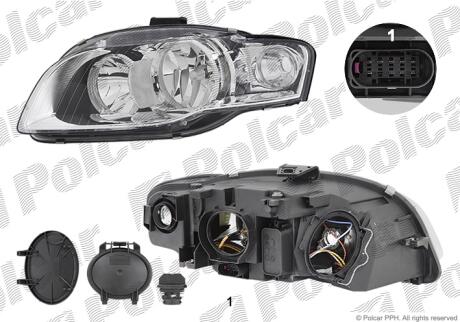 Фара основная левая H7, PY21W, W5W Polcar 133509LE