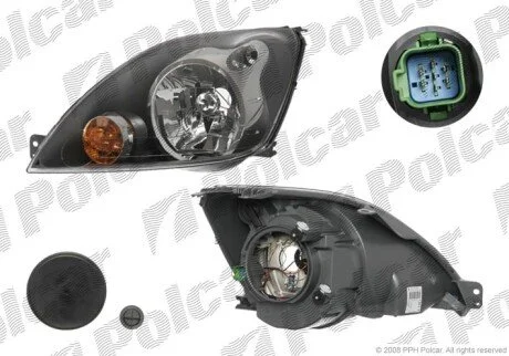 Фара основная правая H4, PY21W, W5W Polcar 323710-E