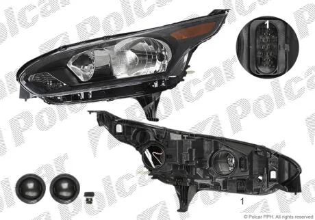 Фара основна ліва H15, H7, PWY24W, W5W Polcar 32U2096E