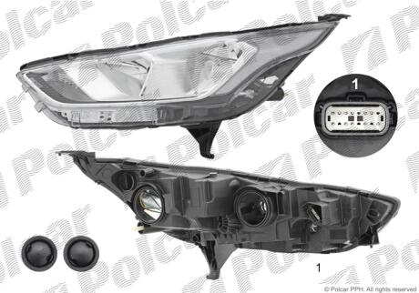 Фара основная левая H15, H7, PWY24W, W5W Polcar 32U409-E