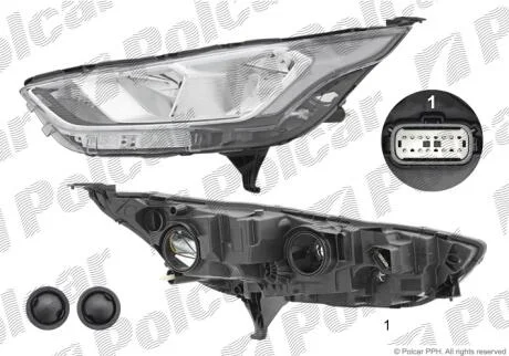 Фара основна ліва H15, H7, PWY24W, W5W Polcar 32U409-E