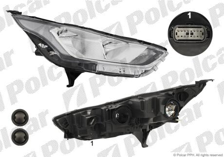 Фара основная правая H15, H7, PWY24W, W5W Polcar 32U410-E