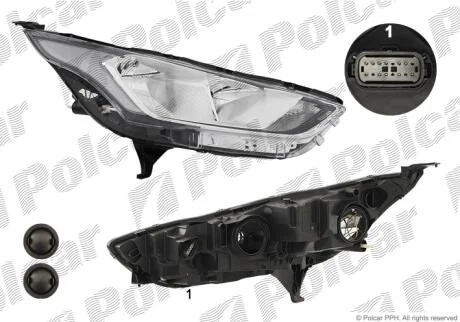 Фара основна права H15, H7, PWY24W, W5W Polcar 32U410-E