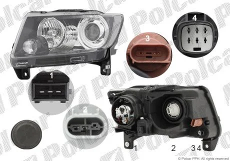 Фара основна права H9, P27/7W, WY21W Polcar 34X1102E