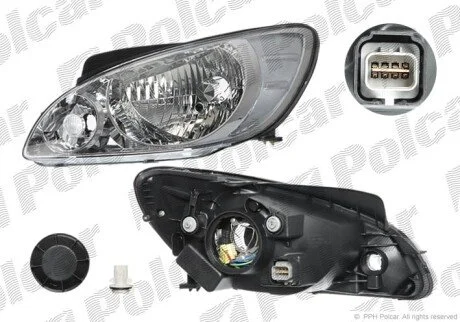 Фара основная левая H4, PY21W, W5W Polcar 404409-E