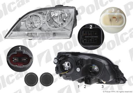 Фара основная правая H1, H7, PY21W, W5W Polcar 417010-E