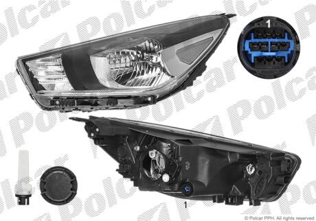 Фара основная правая H4, PY21W, W5W Polcar 41B210-EUA